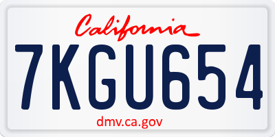 CA license plate 7KGU654