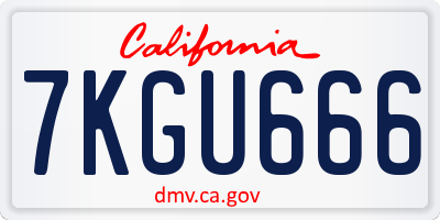 CA license plate 7KGU666