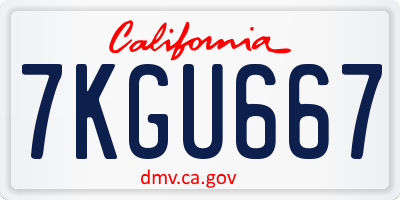 CA license plate 7KGU667