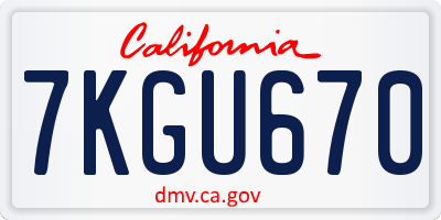 CA license plate 7KGU670