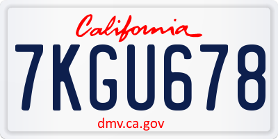 CA license plate 7KGU678