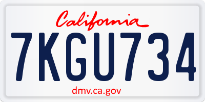 CA license plate 7KGU734