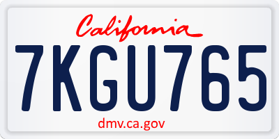 CA license plate 7KGU765