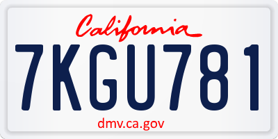 CA license plate 7KGU781