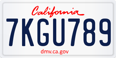 CA license plate 7KGU789
