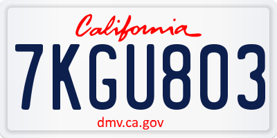 CA license plate 7KGU803