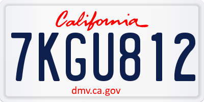 CA license plate 7KGU812