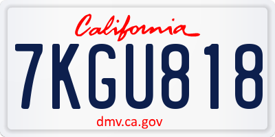 CA license plate 7KGU818