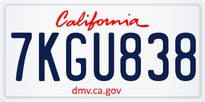 CA license plate 7KGU838
