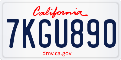 CA license plate 7KGU890