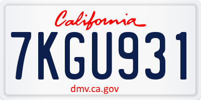 CA license plate 7KGU931