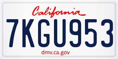 CA license plate 7KGU953