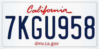 CA license plate 7KGU958