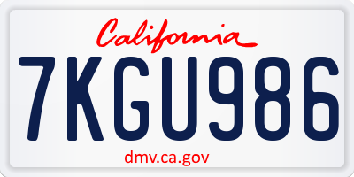 CA license plate 7KGU986