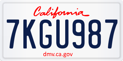 CA license plate 7KGU987