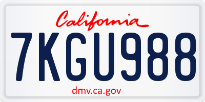 CA license plate 7KGU988