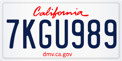 CA license plate 7KGU989