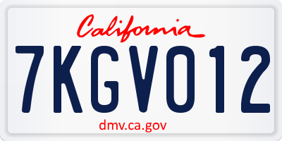 CA license plate 7KGV012