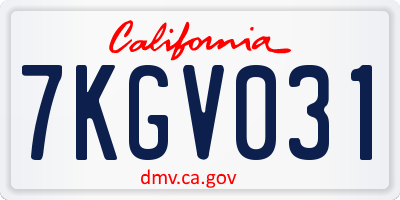 CA license plate 7KGV031