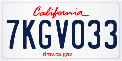 CA license plate 7KGV033