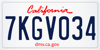 CA license plate 7KGV034