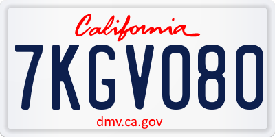 CA license plate 7KGV080
