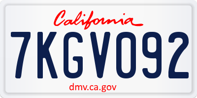 CA license plate 7KGV092