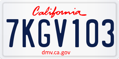 CA license plate 7KGV103