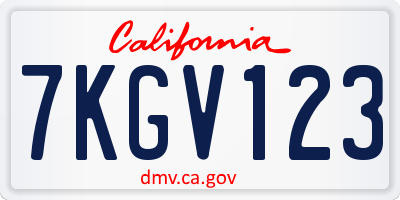CA license plate 7KGV123