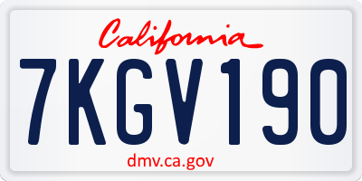 CA license plate 7KGV190