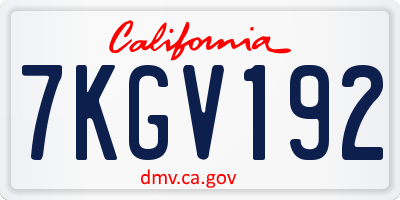 CA license plate 7KGV192