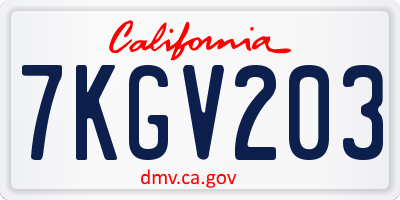 CA license plate 7KGV203