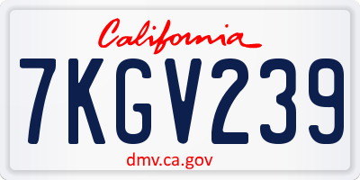 CA license plate 7KGV239