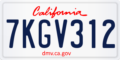 CA license plate 7KGV312