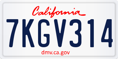 CA license plate 7KGV314