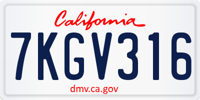 CA license plate 7KGV316
