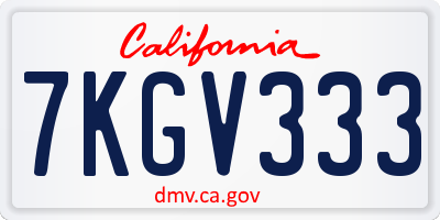 CA license plate 7KGV333