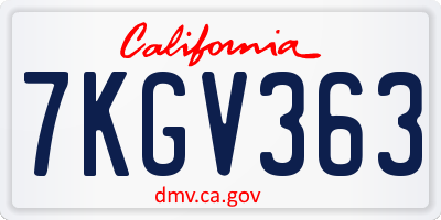 CA license plate 7KGV363