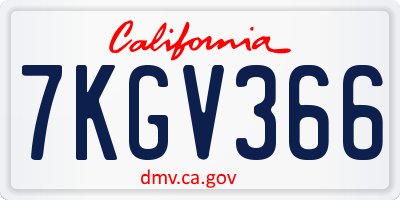 CA license plate 7KGV366