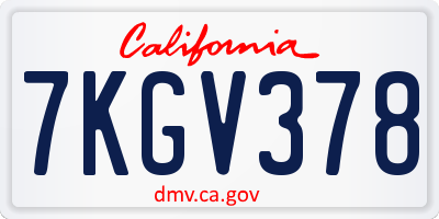 CA license plate 7KGV378