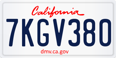 CA license plate 7KGV380