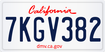 CA license plate 7KGV382