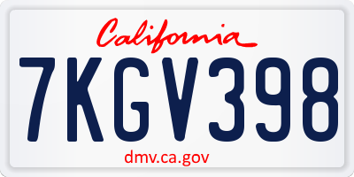 CA license plate 7KGV398