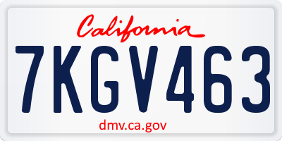 CA license plate 7KGV463