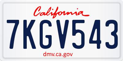 CA license plate 7KGV543