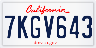 CA license plate 7KGV643