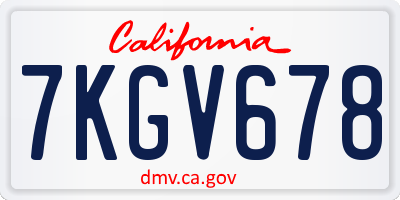 CA license plate 7KGV678
