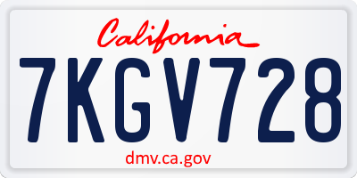 CA license plate 7KGV728