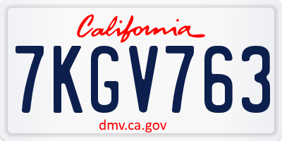CA license plate 7KGV763