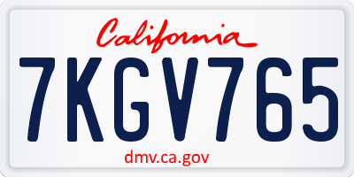 CA license plate 7KGV765